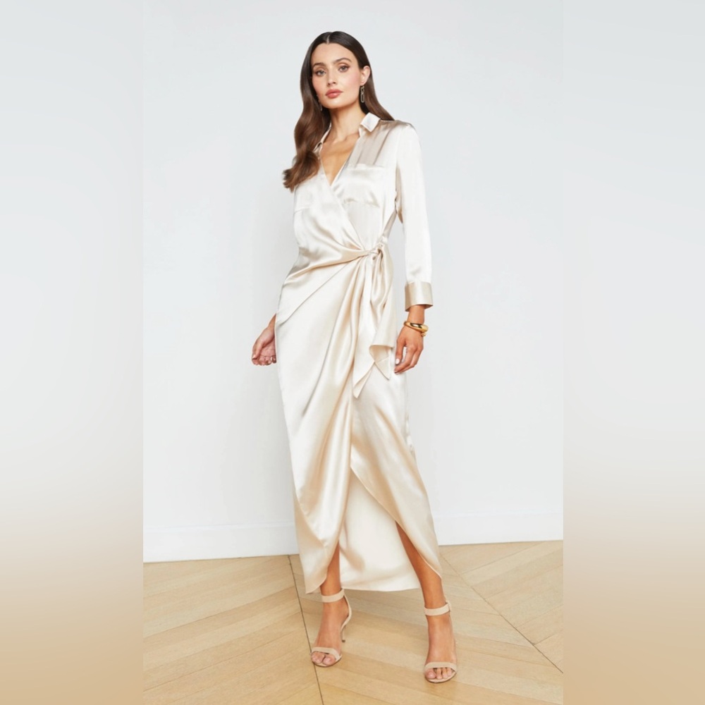 L'AGENCE Kadi Silk Wrap Dress Sz 4 Champagne